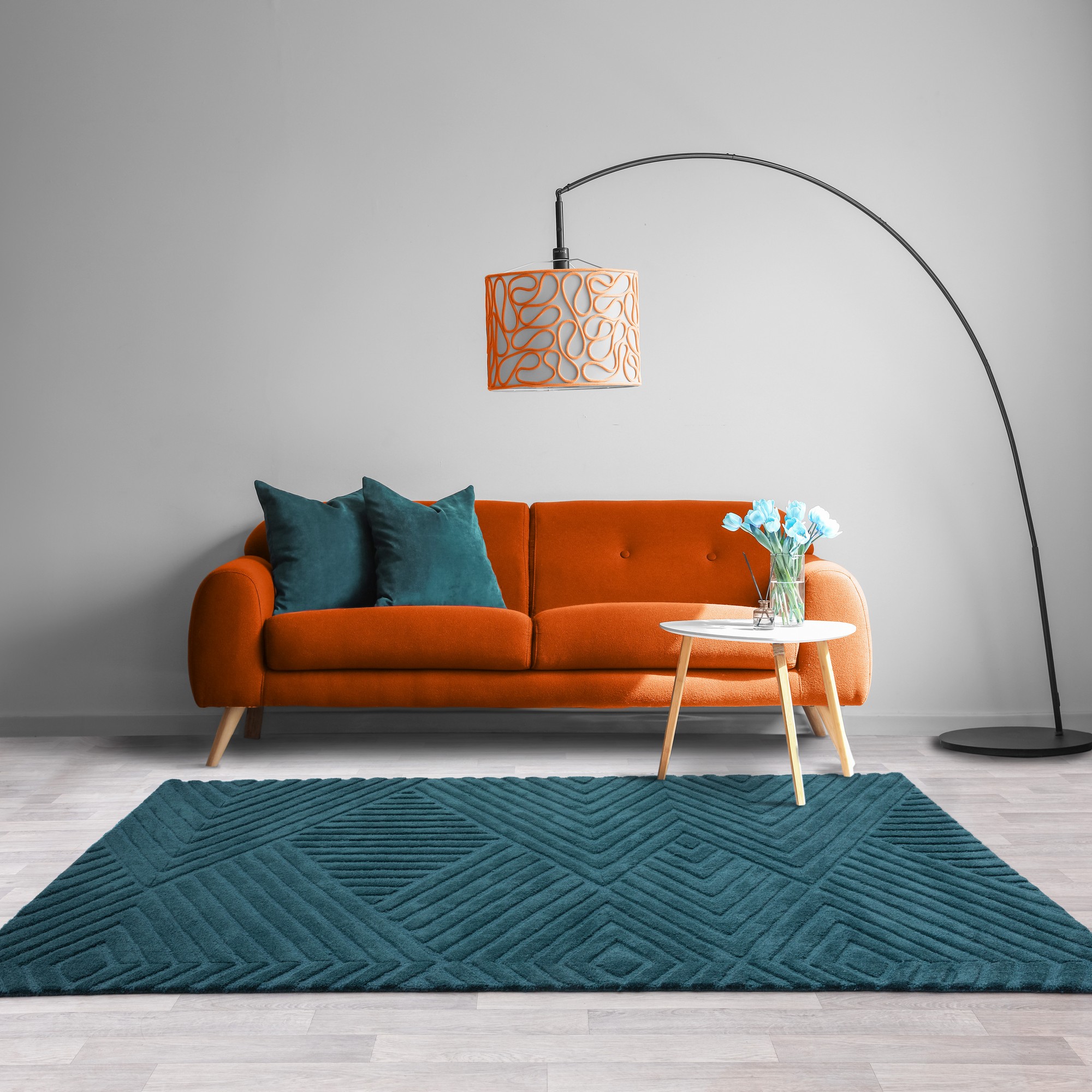 Hague Geometric Textured Wool Rugs In Teal Blue